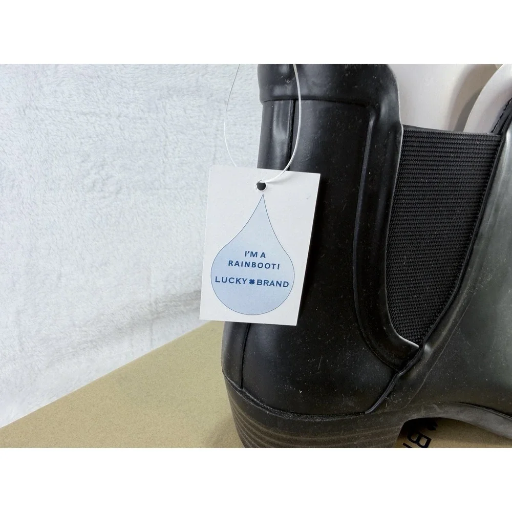 Lucky Brand Basel H2O Black Rubber Rain Boots Chelsea Ankle Booties Women's 8M